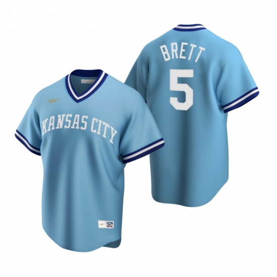 Men's Nike Kansas City Royals #5 George Brett Light Blue Cooperstown Collection Road Stitched Baseball Jersey - Ujersey