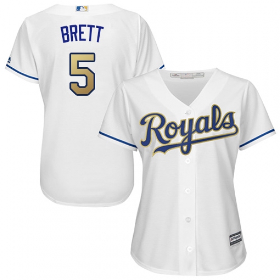 Women's Majestic Kansas City Royals #5 George Brett Authentic White Home Cool Base MLB Jersey - Ujersey