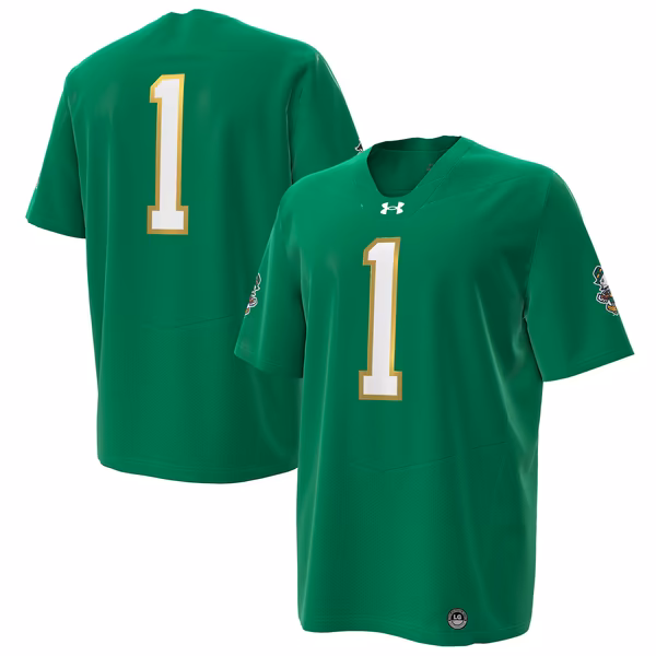 Men's Under Armour #1 Kelly Green Notre Dame Fighting Irish Irish Wear Green Football Replica Jersey