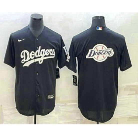 Men's Los Angeles Dodgers Black Team Big Logo Cool Base Stitched Baseball Jersey3 - Ujersey