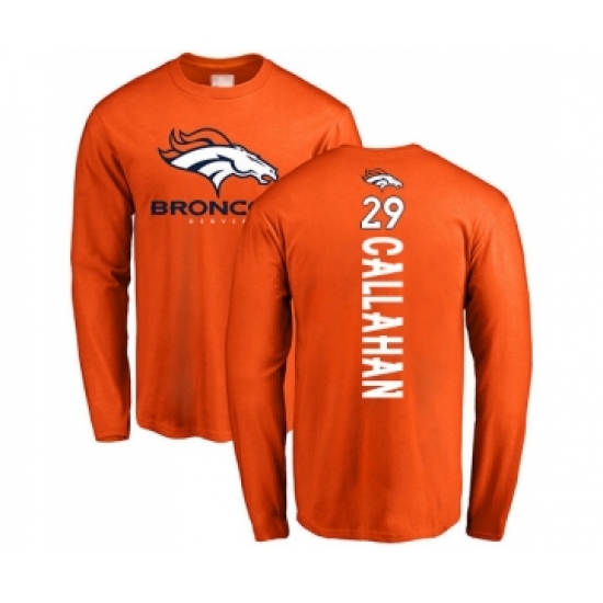 Football Denver Broncos #29 Bryce Callahan Orange Backer Long Sleeve T-Shirt - Ujersey NHL