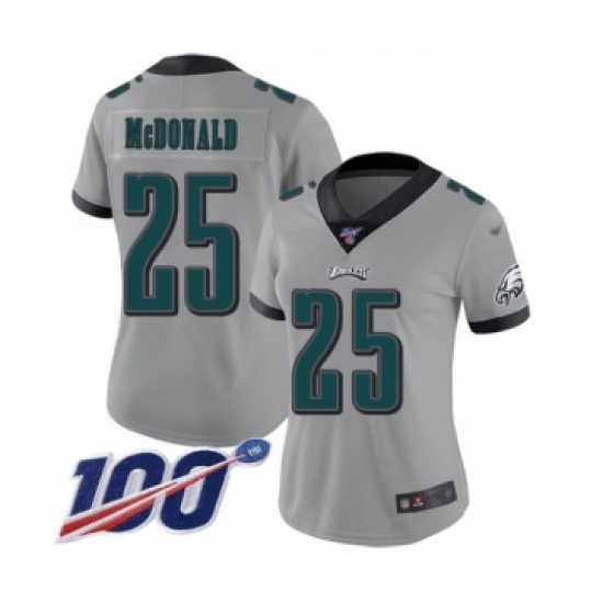 Women's Philadelphia Eagles #25 Tommy McDonald Limited Silver Inverted Legend 100th Season Football Jersey - Ujersey