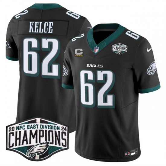 Men's Philadelphia Eagles #62 Jason Kelce Black 2024 New NFC East Champions With 4-Star C F.U.S.E. Vapor Untouchable Limited Stitched Football Jersey - Ujersey