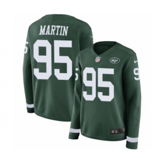 Women's Nike New York Jets #95 Josh Martin Limited Green Therma Long Sleeve NFL Jersey - Ujersey