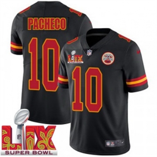 Youth Kansas City Chiefs Isiah Pacheco #10 Black 2024 2025 Super Bowl LIX F U S E Stitched Jersey - Ujersey