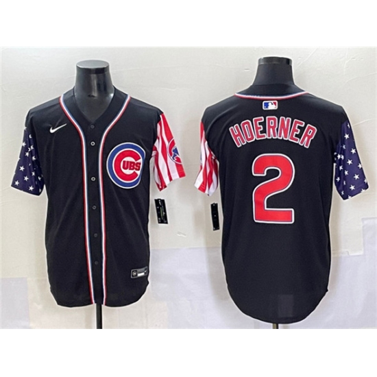 Men's Chicago Cubs #2 Nico Hoerner Black 2025 Independence Day Vapor Premier Limited Stitched Baseball Jersey - Ujersey
