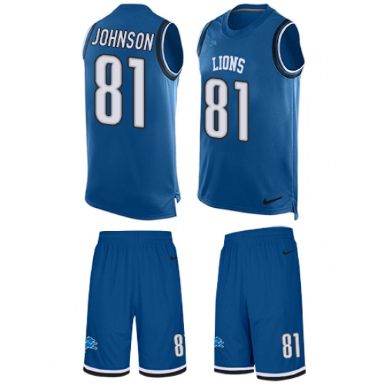 Men's Nike Detroit Lions #81 Calvin Johnson Limited Light Blue Tank Top Suit NFL Jersey - Ujersey