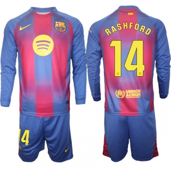Men FC Barcelona 2026 Soccer Jerseys Red Long #14 RASHFORD