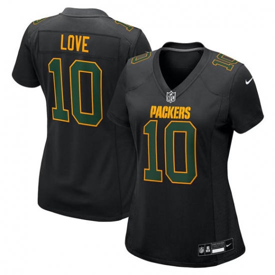 Women's Green Bay Packers #10 Jordan Love Black Fashion Football Stitched Game Jersey(Run Small) - Ujersey