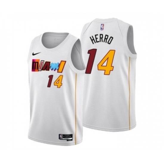 Men's Miami Heat #14 Tyler Herro 2022-23 White City Edition Stitched Jersey - Ujersey