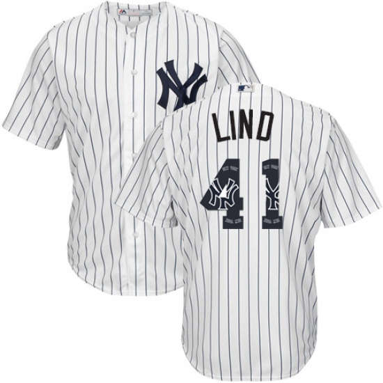 Men's Majestic New York Yankees #41 Adam Lind Authentic White Team Logo Fashion MLB Jersey - Ujersey