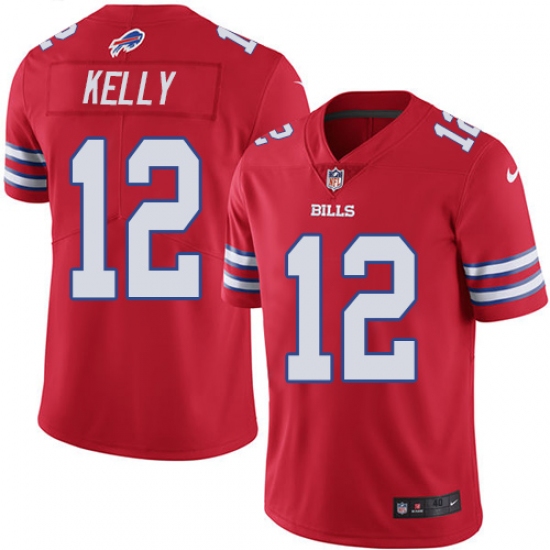 Men's Nike Buffalo Bills #12 Jim Kelly Elite Red Rush Vapor Untouchable NFL Jersey - Ujersey