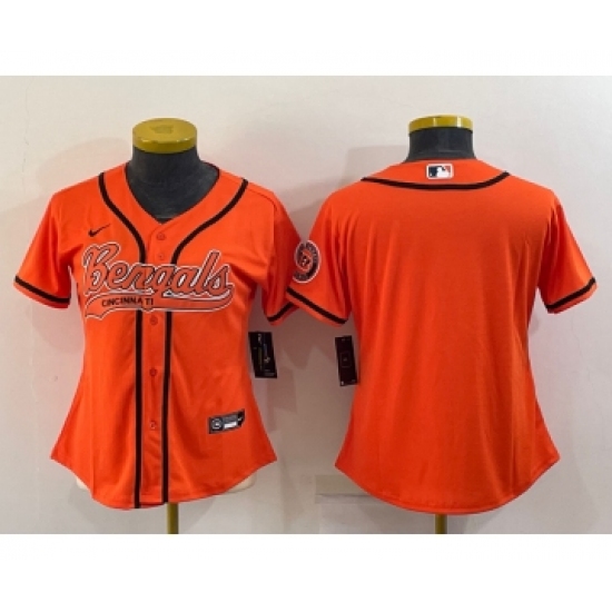 Women's Cincinnati Bengals Blank Orange With Patch Cool Base Stitched Baseball Jersey - Ujersey