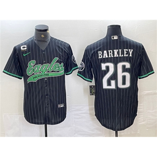 Men's Philadelphia Eagles #26 Saquon Barkley Black With 3-star C Cool Base Baseball Stitched Jerseys - Ujersey