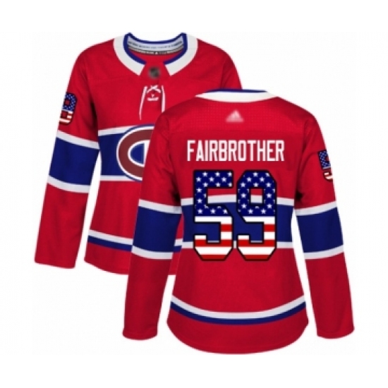 Women's Montreal Canadiens #59 Gianni Fairbrother Authentic Red USA Flag Fashion Hockey Jersey - Ujersey