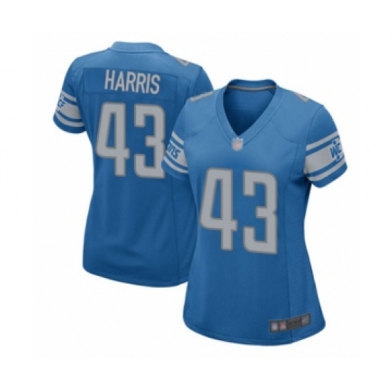 Women's Detroit Lions #43 Will Harris Game Blue Team Color Football Jersey - Ujersey