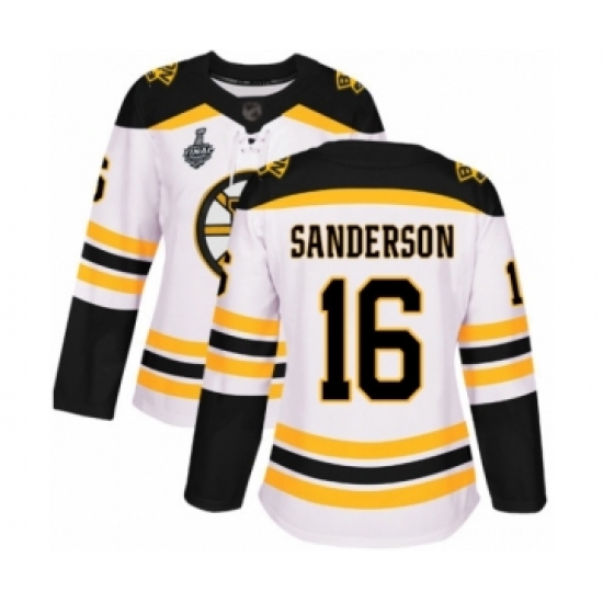 Women's Boston Bruins #16 Derek Sanderson Authentic White Away 2019 Stanley Cup Final Bound Hockey Jersey - Ujersey