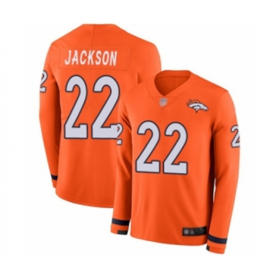 Youth Denver Broncos #22 Kareem Jackson Limited Orange Therma Long Sleeve Football Jersey - Ujersey