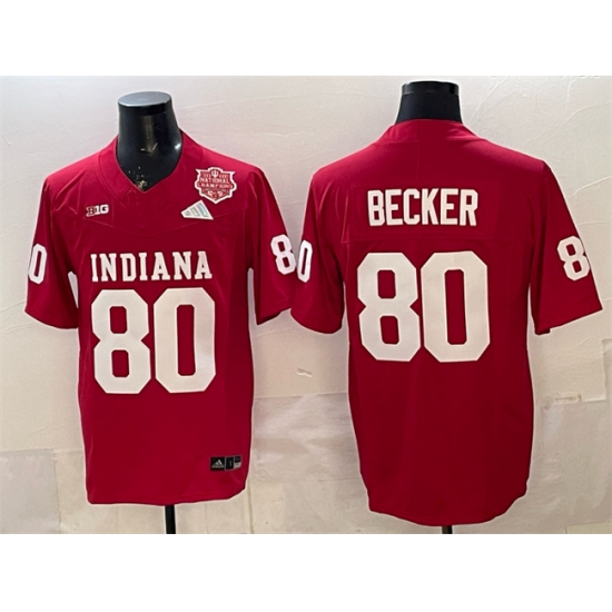 Men's Indiana Hoosiers #80 Charlie Becker Red F.U.S.E. 2025 National Champions Patch Stitched Football Jersey - Ujersey