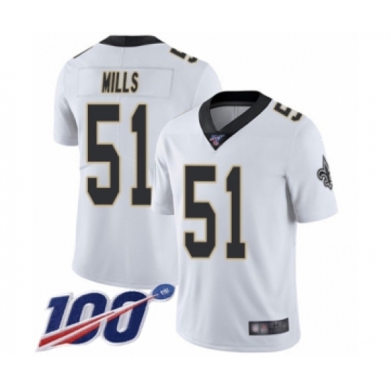 Men's New Orleans Saints #51 Sam Mills White Vapor Untouchable Limited Player 100th Season Football Jersey - Ujersey