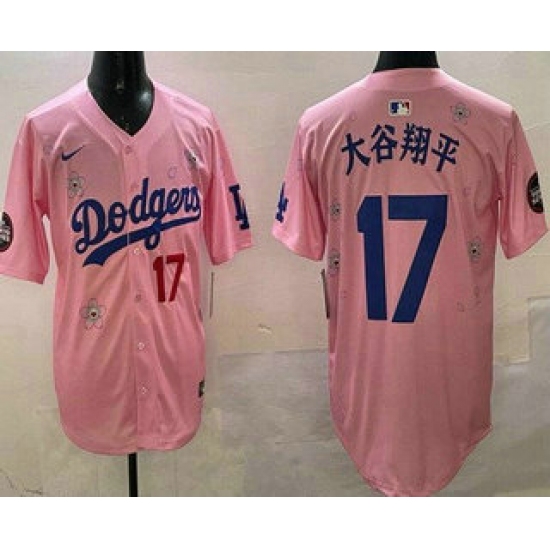Men's Los Angeles Dodgers #17 Shohei Ohtani Pink Japanese 2025 Tokyo Series Limited Jersey - Ujersey