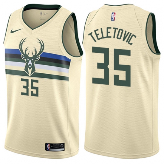 Women's Nike Milwaukee Bucks #35 Mirza Teletovic Swingman Cream NBA Jersey - City Edition - Ujersey