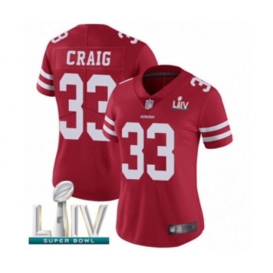 Women's San Francisco 49ers #33 Roger Craig Red Team Color Vapor Untouchable Limited Player Super Bowl LIV Bound Football Jersey - Ujersey