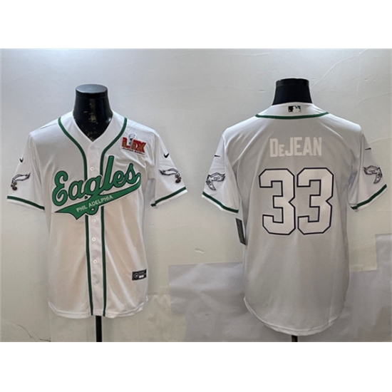 Men's Philadelphia Eagles #33 Cooper DeJean White 2025 Super Bowl LIX Cool Base Stitched Baseball Jersey - Ujersey