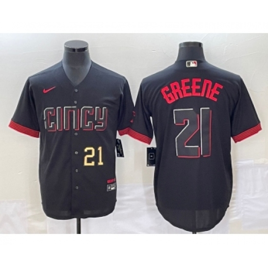Men's Cincinnati Reds #21 Hunter Greene Number Black 2023 City Connect Cool Base Stitched Jersey - Ujersey