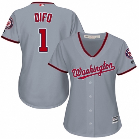 Women's Majestic Washington Nationals #1 Wilmer Difo Authentic Grey Road Cool Base MLB Jersey - Ujersey