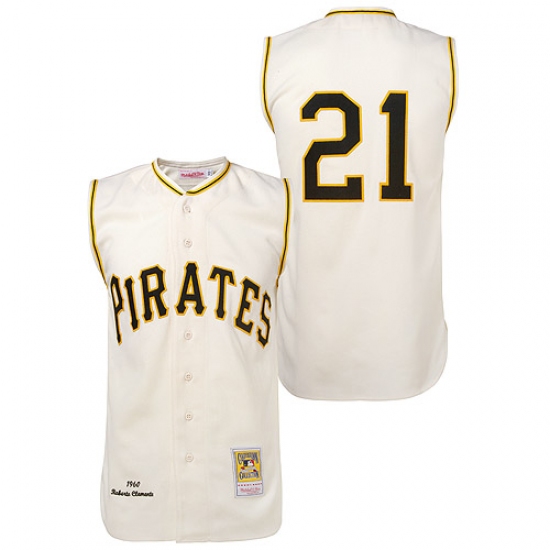 Men's Mitchell and Ness 1960 Pittsburgh Pirates #21 Roberto Clemente Replica Cream Throwback MLB Jersey - Ujersey