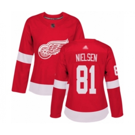 Women's Detroit Red Wings #81 Frans Nielsen Authentic Red Home Hockey Jersey - Ujersey