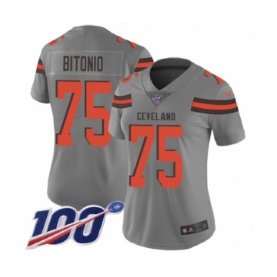Women's Cleveland Browns #75 Joel Bitonio Limited Gray Inverted Legend 100th Season Football Jersey - Ujersey