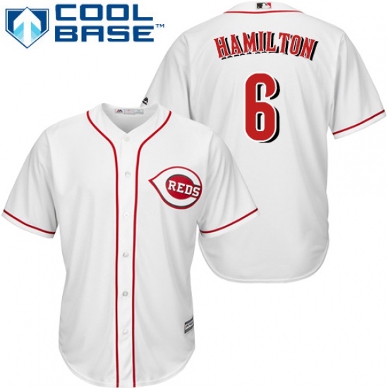 Youth Majestic Cincinnati Reds #6 Billy Hamilton Authentic White Home Cool Base MLB Jersey - Ujersey