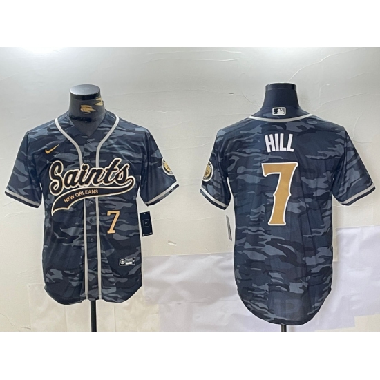Men's New Orleans Saints #7 Taysom Hill Grey Camo With Cool Base Stitched Baseball Jerseys - Ujersey