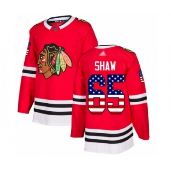 Men's Chicago Blackhawks #65 Andrew Shaw Authentic Red USA Flag Fashion Hockey Jersey - Ujersey