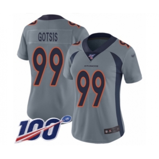 Women's Denver Broncos #99 Adam Gotsis Limited Silver Inverted Legend 100th Season Football Jersey - Ujersey