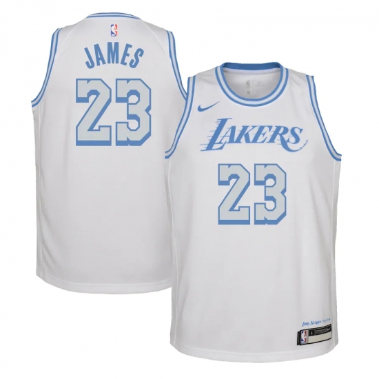 Youth Los Angeles Lakers #23 LeBron James Nike White 2020-21 Swingman Jersey - Ujersey
