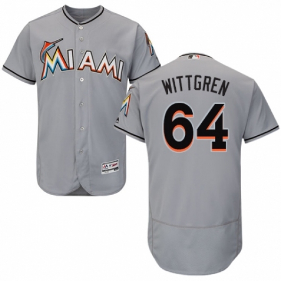 Men's Majestic Miami Marlins #64 Nick Wittgren Grey Road Flex Base Authentic Collection MLB Jersey - Ujersey