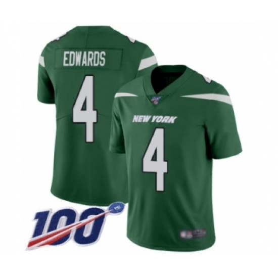 Men's New York Jets #4 Lac Edwards Green Team Color Vapor Untouchable Limited Player 100th Season Football Jersey - Ujersey