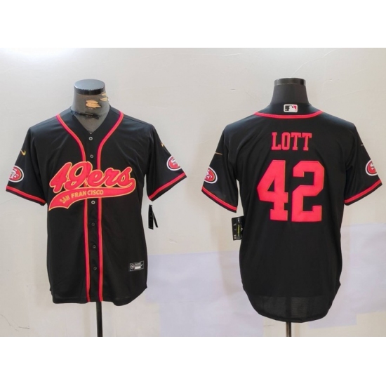 Men's San Francisco 49ers #42 Ronnie Lott Black With Cool Base Stitched Baseball Jersey - Ujersey