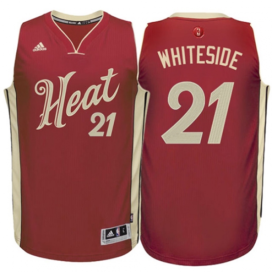 Men's Adidas Miami Heat #21 Hassan Whiteside Authentic Red 2015-16 Christmas Day NBA Jersey - Ujersey