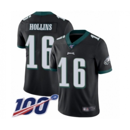 Men's Philadelphia Eagles #16 Mack Hollins Black Alternate Vapor Untouchable Limited Player 100th Season Football Jersey - Ujersey