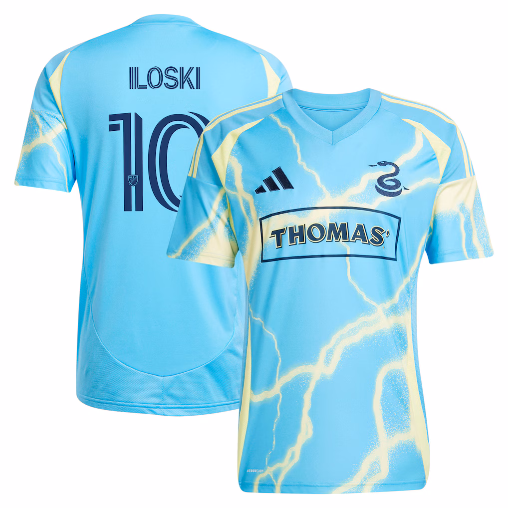 Men's Philadelphia Union Milan Iloski adidas Blue 2025 The Voltage Kit Replica Jersey - Ujersey NHL