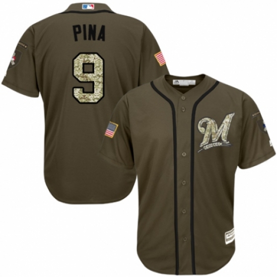 Men's Majestic Milwaukee Brewers #9 Manny Pina Authentic Green Salute to Service MLB Jersey - Ujersey