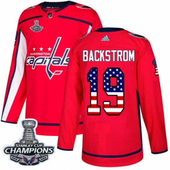 Men's Adidas Washington Capitals #19 Nicklas Backstrom Authentic Red USA Flag Fashion 2018 Stanley Cup Final Champions NHL Jersey - Ujersey