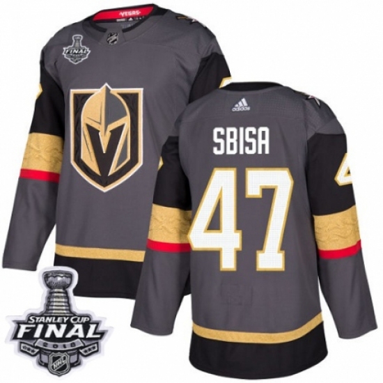 Men's Adidas Vegas Golden Knights #47 Luca Sbisa Premier Gray Home 2018 Stanley Cup Final NHL Jersey - Ujersey