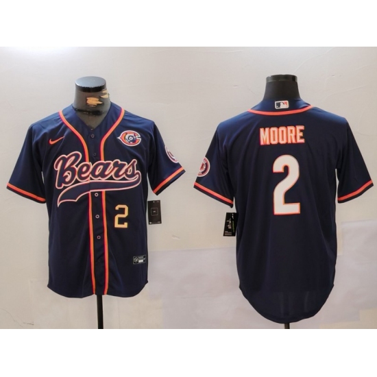 Men's Chicago Bears #2 DJ Moore Navy Throwback With Cool Base Stitched Baseball Jerseys - Ujersey