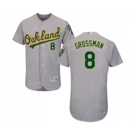 Men's Oakland Athletics #8 Robbie Grossman Grey Road Flex Base Authentic Collection Baseball Jersey - Ujersey