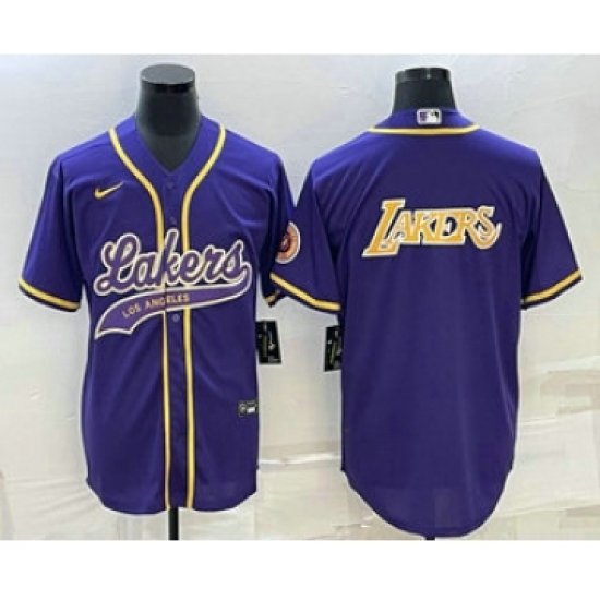 Men's Los Angeles Lakers Purple Big Logo Cool Base Stitched Baseball Jerseys - Ujersey